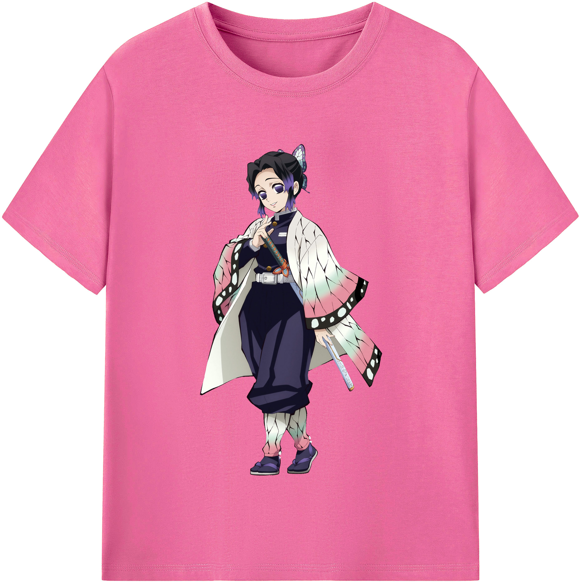 （画像用） 鬼滅の刃（きめつのやいば）蟲柱-胡蝶 しのぶ／こちょう しのぶ Kochou Shinobu レディースカジュアルプリントTシャツ（綿100％）